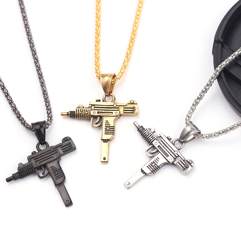 Mens Fashion Show - Punk Uzi Pistol Machine Gun Necklace