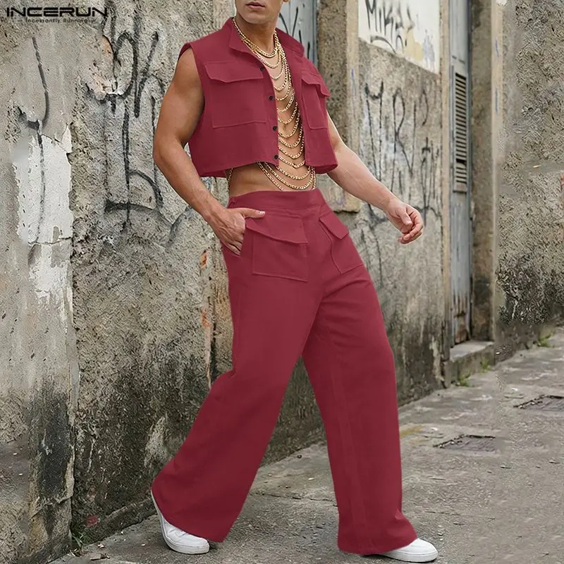 INCERUN Men Sets Solid Sleevel - Men'S Fashion 2026 评论和价格