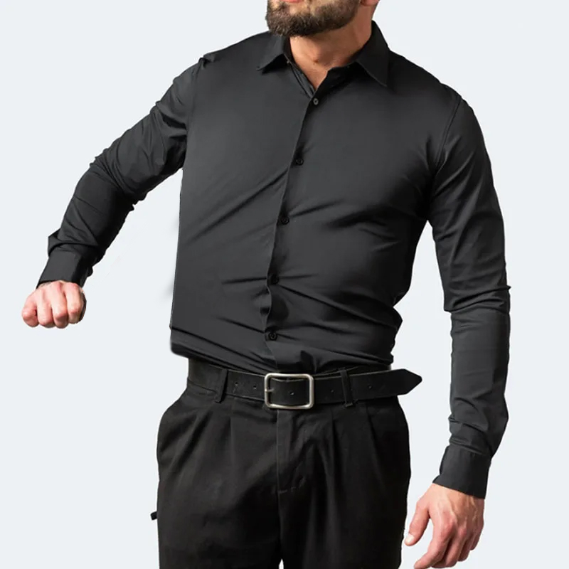 Slight Elasticity Men's Long-s - Dress Shirt Non-Iron 评论和价格