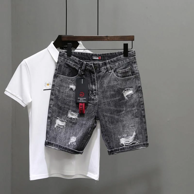 Men's Short Jeans Pants Black  - Men'S Fashion Trousers 评论和价格
