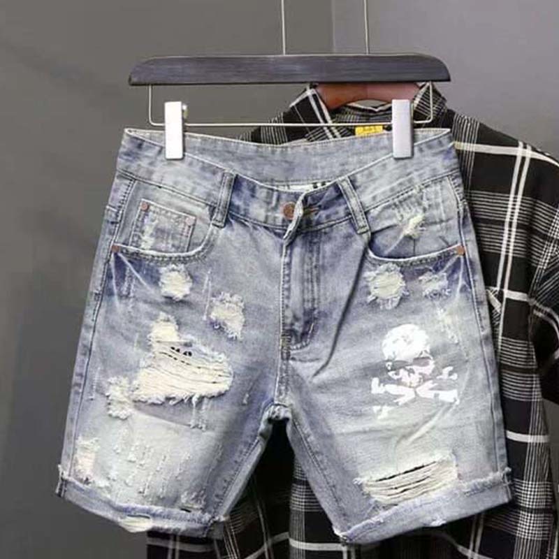 Summer Men's Worn Bead Hole Be - Men'S Fashion Trousers 评论和价格
