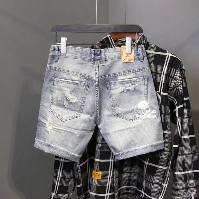 Summer Men's Worn Bead Hole Be - Men'S Fashion Trousers 评论和价格